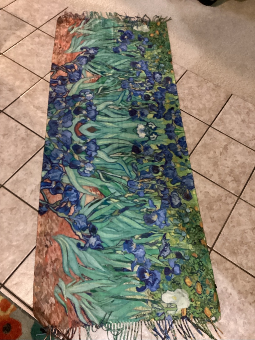 Floral Iris Print Scarf Shawl in Teal and Blue